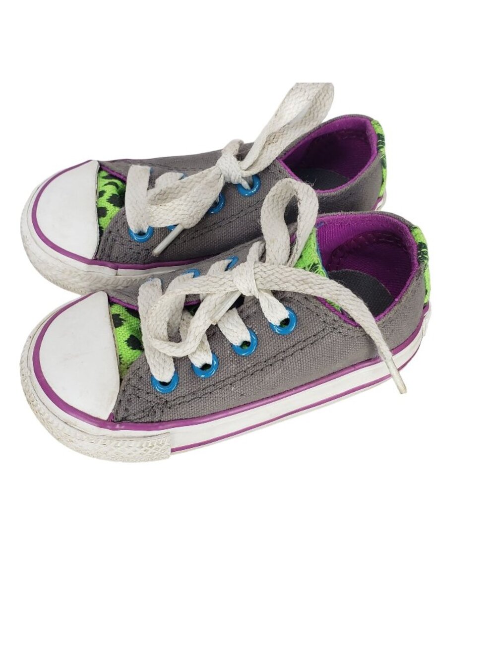 Converse All Star Toddler Shoes Gray Green Purple Canvas Size 5 Lace-Up Sneakers